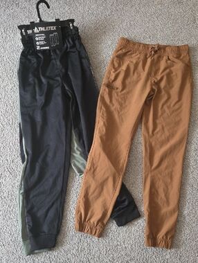 3 Pants, L 14/16 Youth- Black And Gray 2pk, & 1 Jogger Pants Brown Casual NWT
